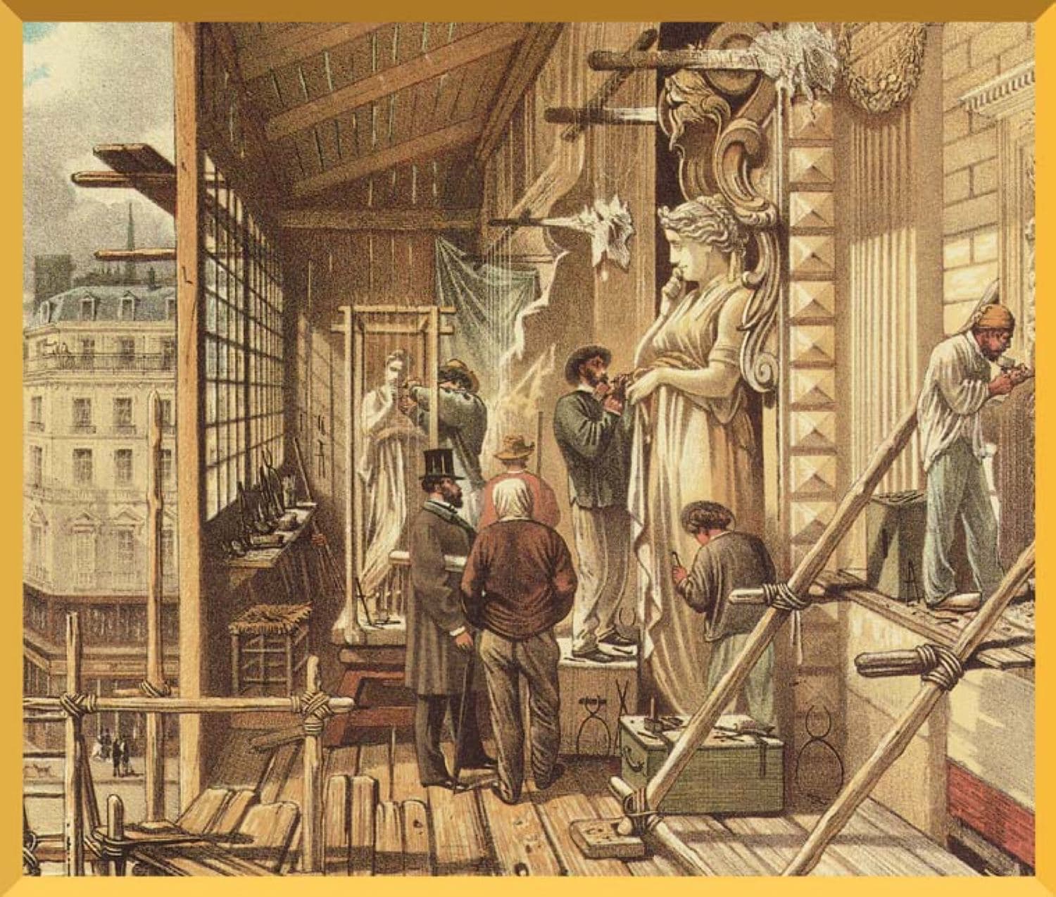 Historical illustration of stonecarvers — from the Silver Wolf Consulting heritage